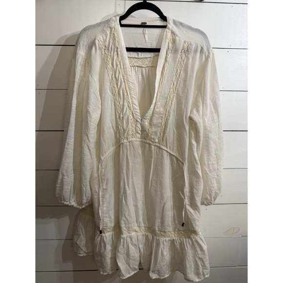 Free People Dresses & Skirts - Free People Large Boho Cream Lace Tunic Shift Dress Fairy Festival Swim Pockets